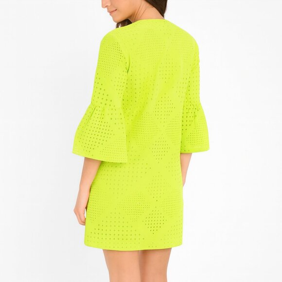 TRINA TURK Bonita Eyelet Bell Sleeve Dress in Pastiche Green SZ 8 - Picture 3 of 3